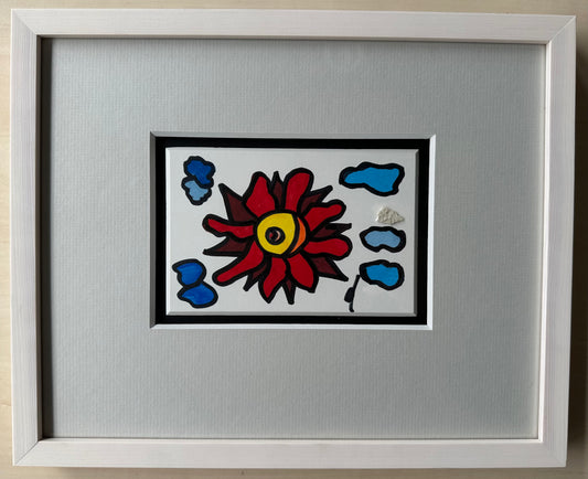 [Filzstiftgemälde gerahmt] Blume im Himmel