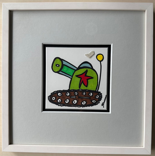 [Filzstiftgemälde gerahmt] Der friedliche Panzer